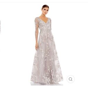 Mac Duggal Appliquéd Illusion A Line Gown